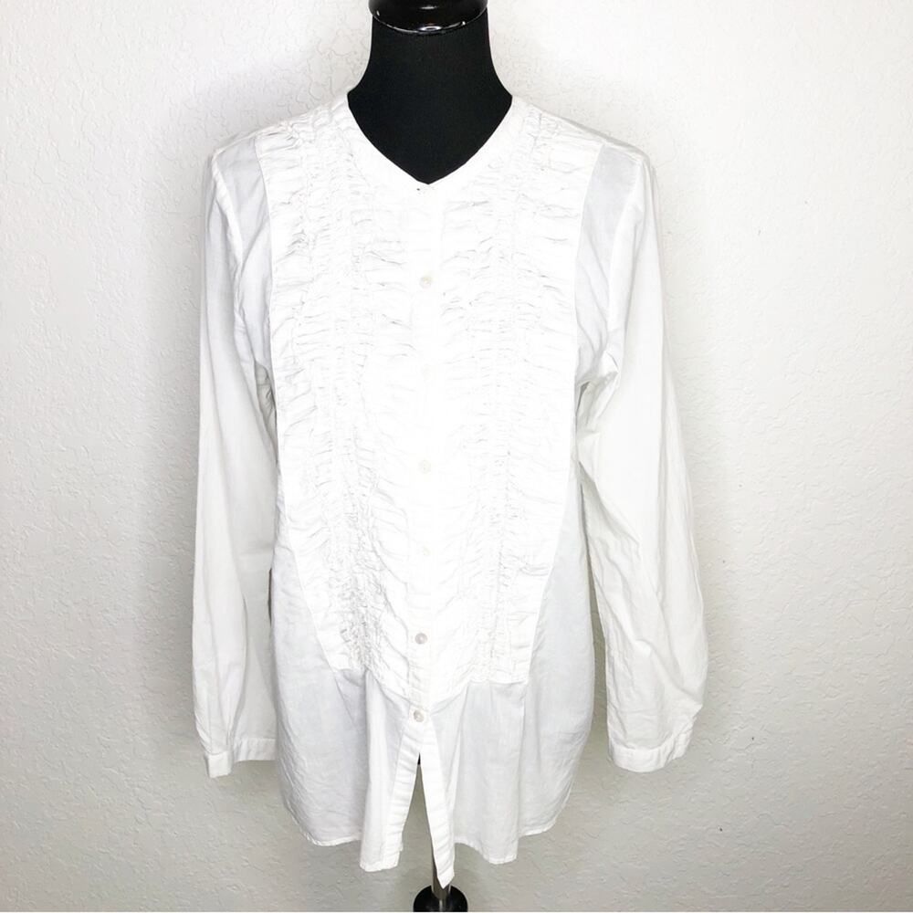 Sundance white tuxedo ruffle button down top size Medium